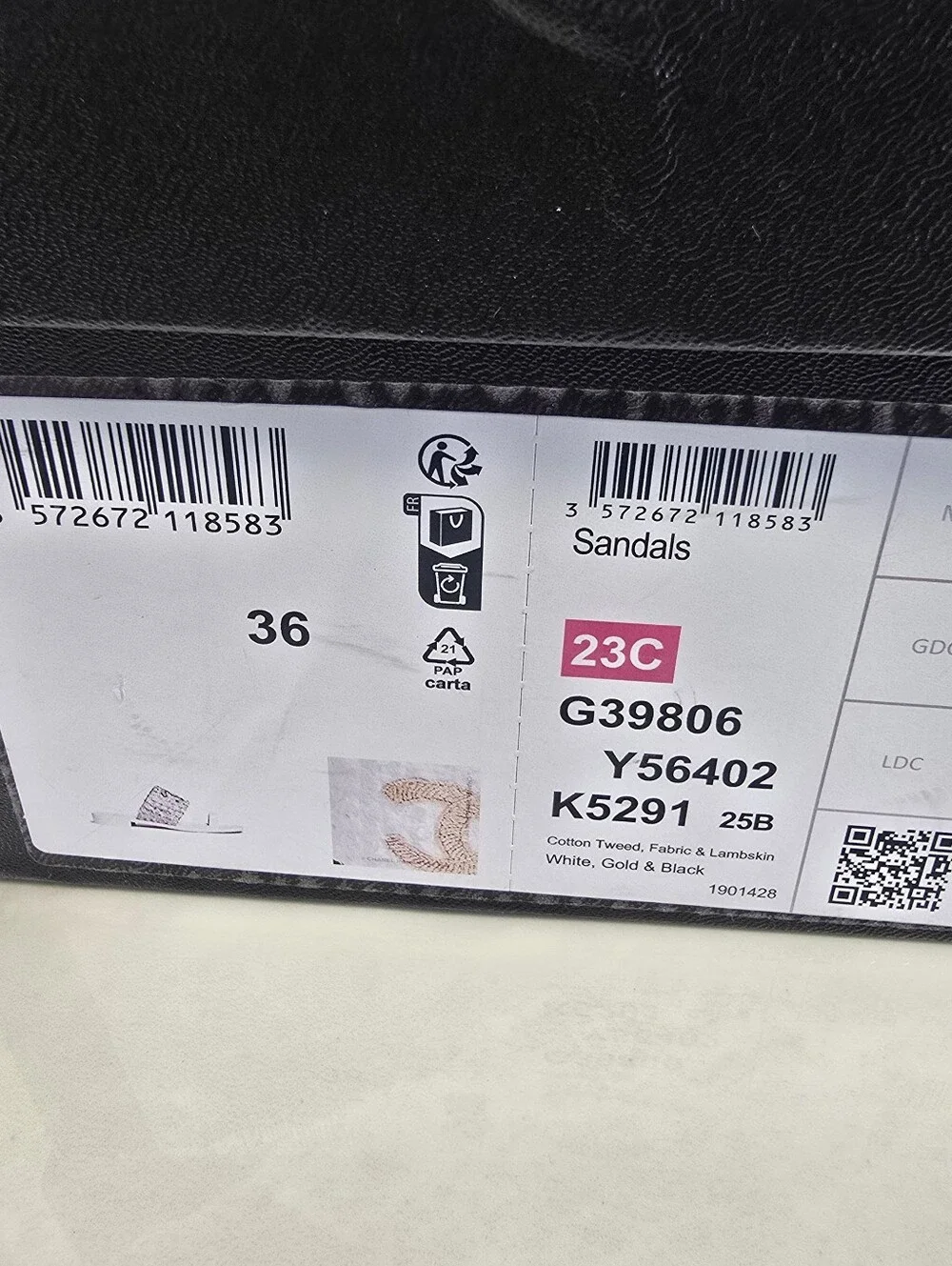 Chanel White Tweed & Gold Logo Slide Sandals